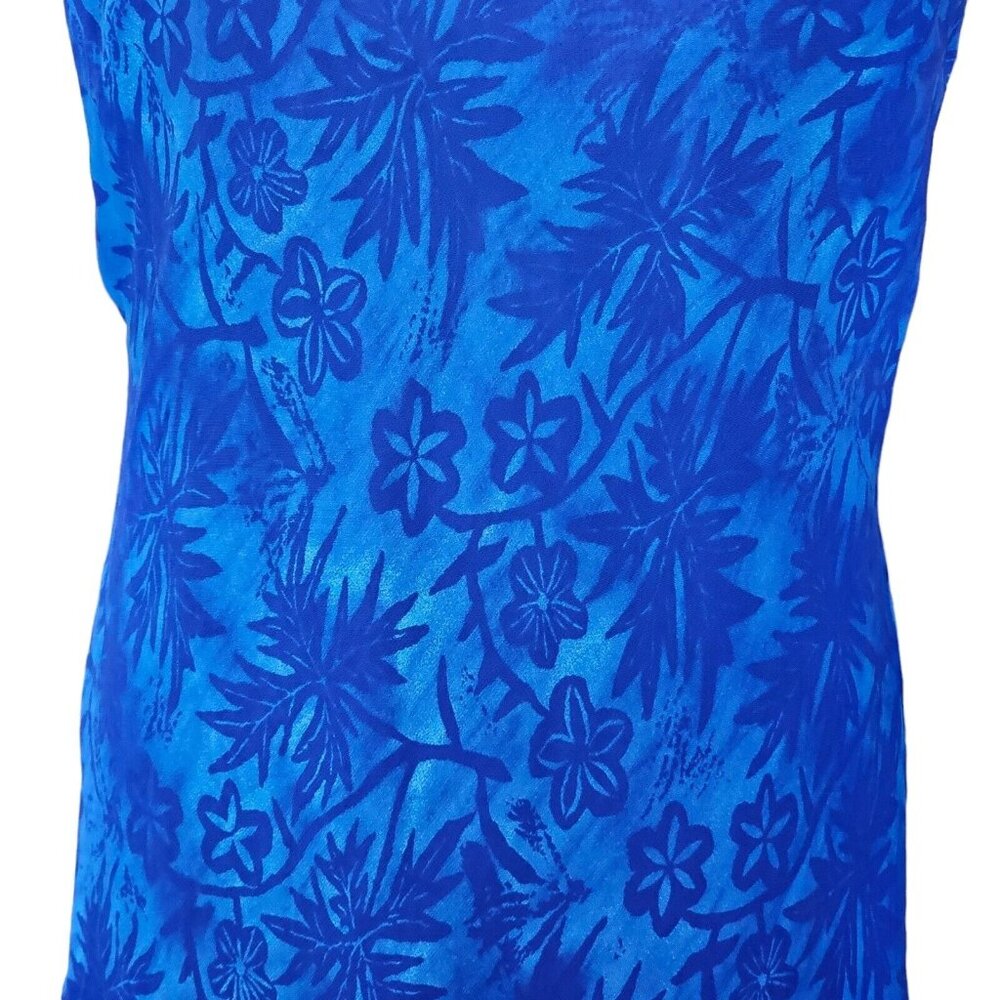 Vintage Y2K Blue Tropical Hawaiian Dress Floral Sleeveless Below Knee Size Large - Picture 4 of 11